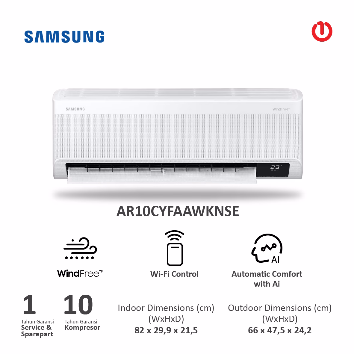SAMSUNG AR10CYFAAWKNSE AC WindFree™ Lite w/ Digital Inverter 1PK - AC ONLY