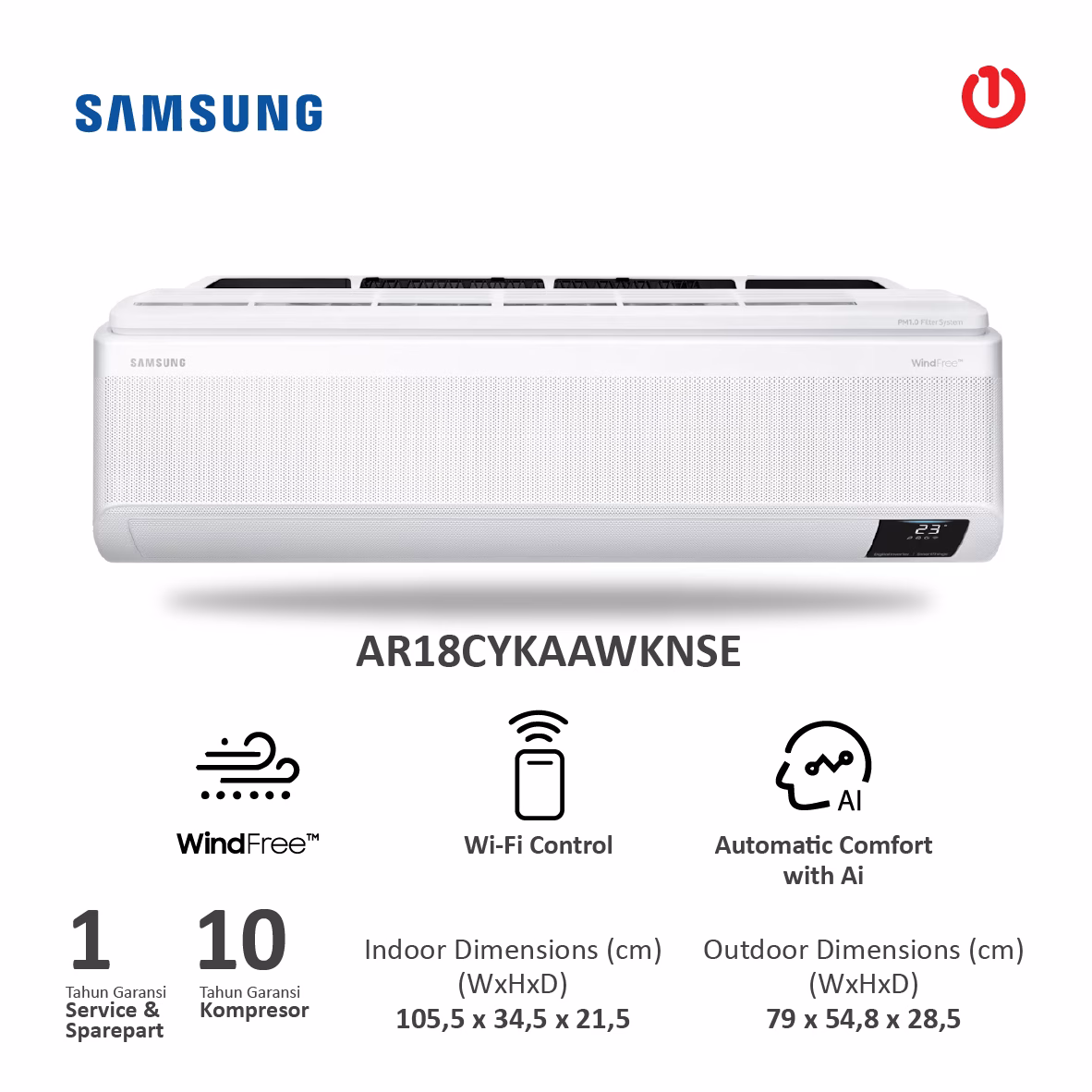 SAMSUNG AR18CYKAAWKNSE AC WindFree™ Ultra w/ PM1.0 Filter 2PK - AC ONLY   G