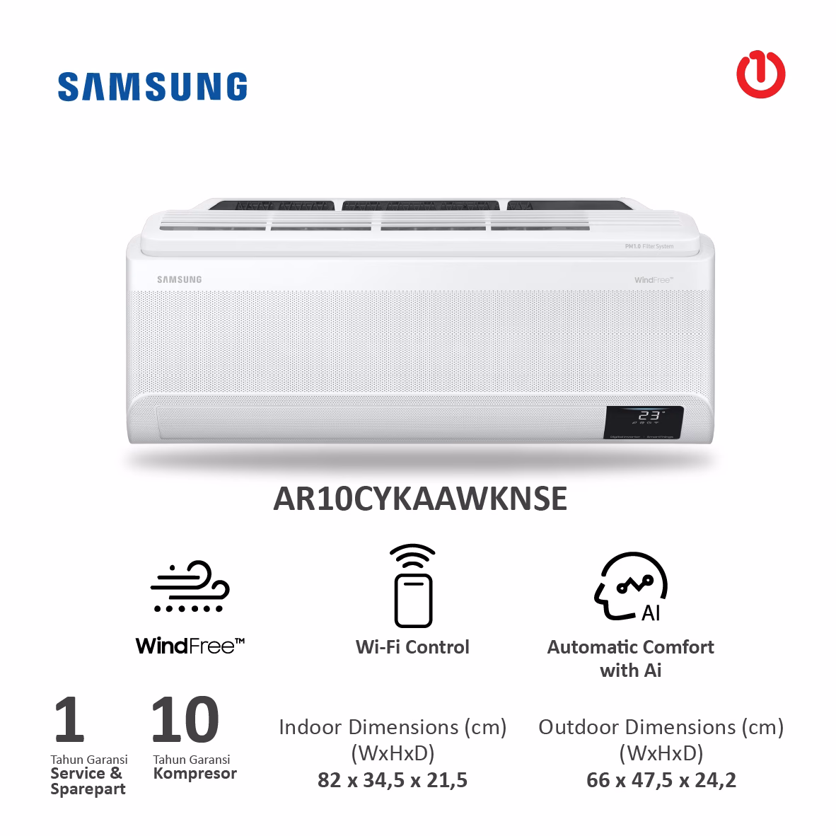 SAMSUNG AR10CYKAAWKNSE AC WindFree™ Ultra w/ PM1.0 Filter 1PK