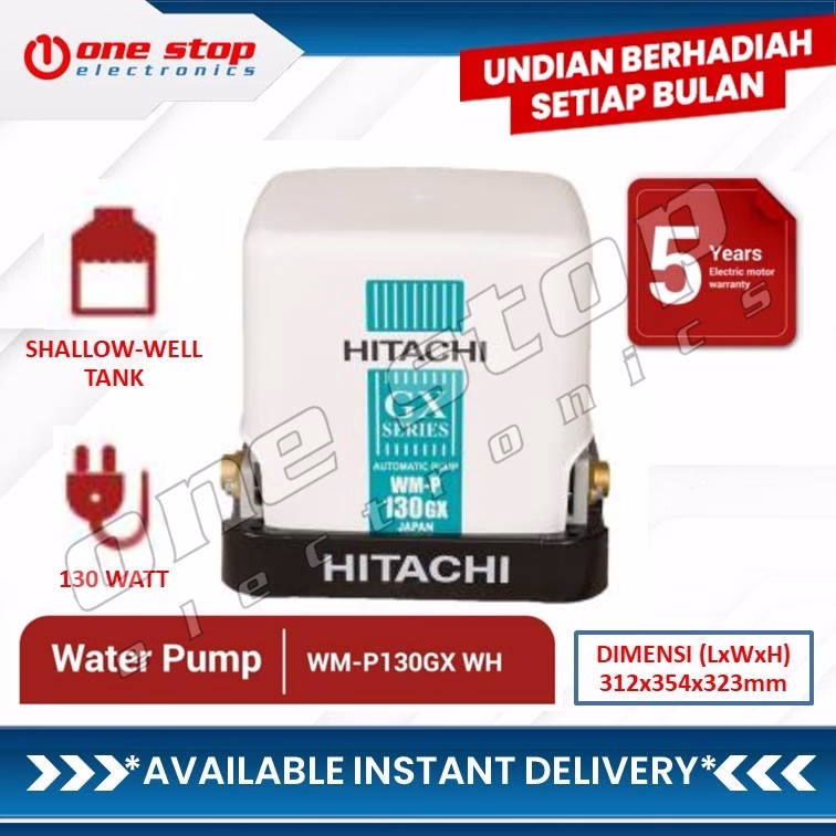HITACHI WM-P130GX Pompa Air (Water Pump) Sumur Dangkal