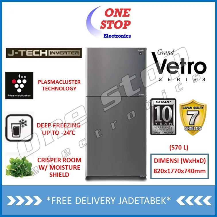 SHARP SJ-IG762PM-SL Kulkas 2 pintu J-Tech Inverter 570 L