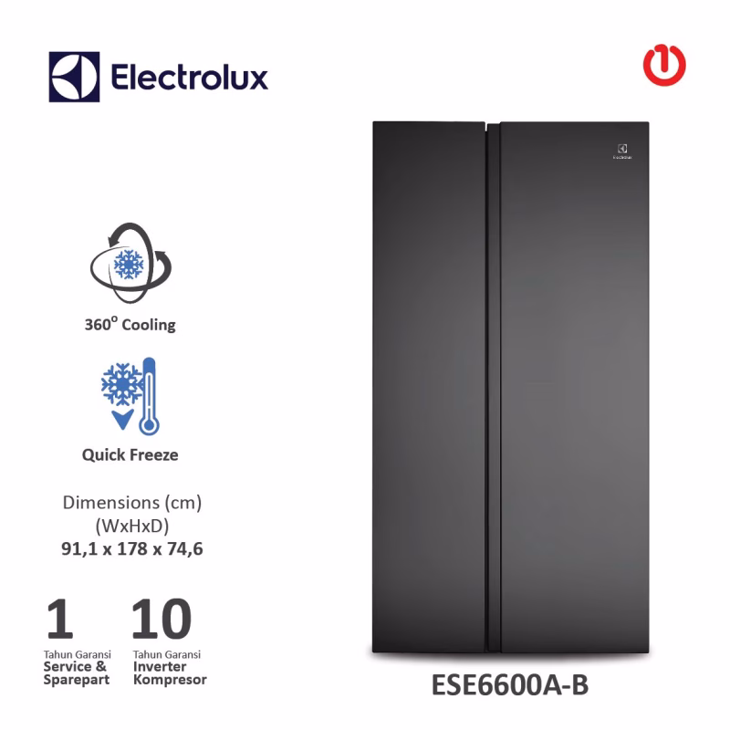 ELECTROLUX ESE6600A-B / ESE6600A-BID Kulkas Side by Side 624 L