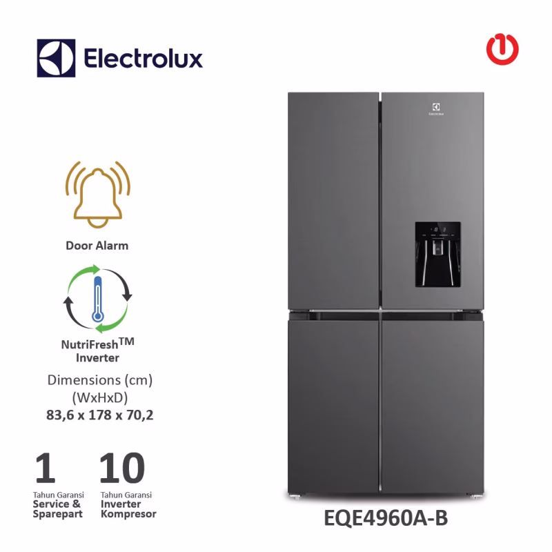 ELECTROLUX EQE4960A-B / EQE 4960A-B Kulkas Multi Door w/Dispenser 492L