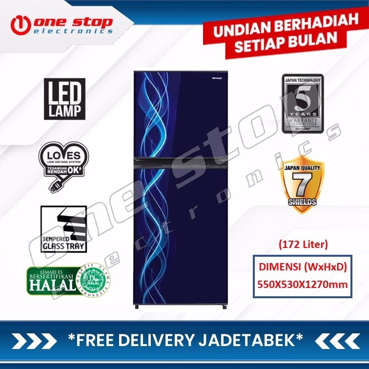 SHARP SJ-197ND-VB2/VP2 Kulkas 2 Pintu w/ New Flower Door Design 172L - Biru