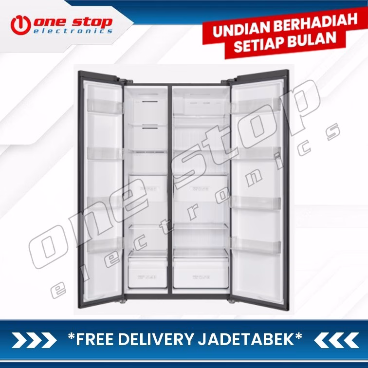 TCL P650SBS Kulkas Side By Side 2 Pintu Metal Door w/ Door Alarm 547L