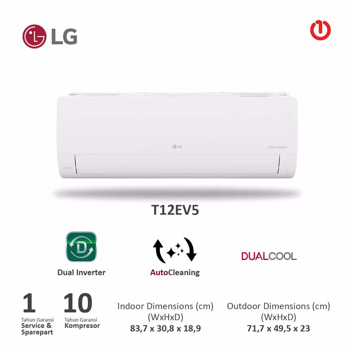 LG T12EV5 AC DUALCOOL Inverter w/ Watt Control R32 1.5PK