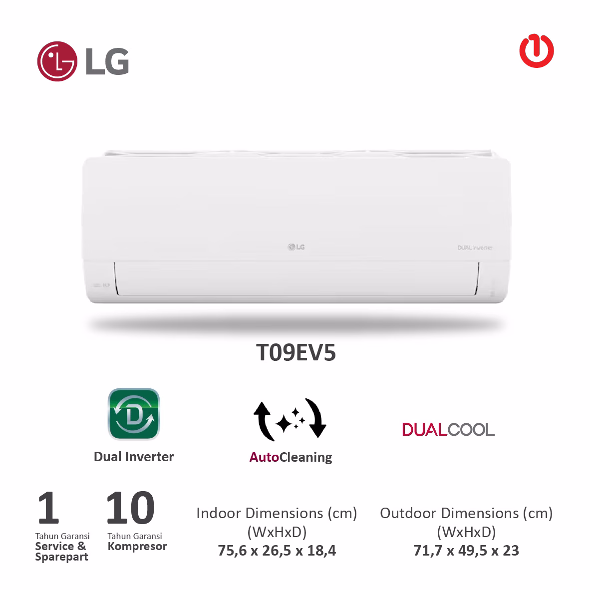 LG T09EV5 AC DUALCOOL Inverter w/ Watt Control R32 1PK