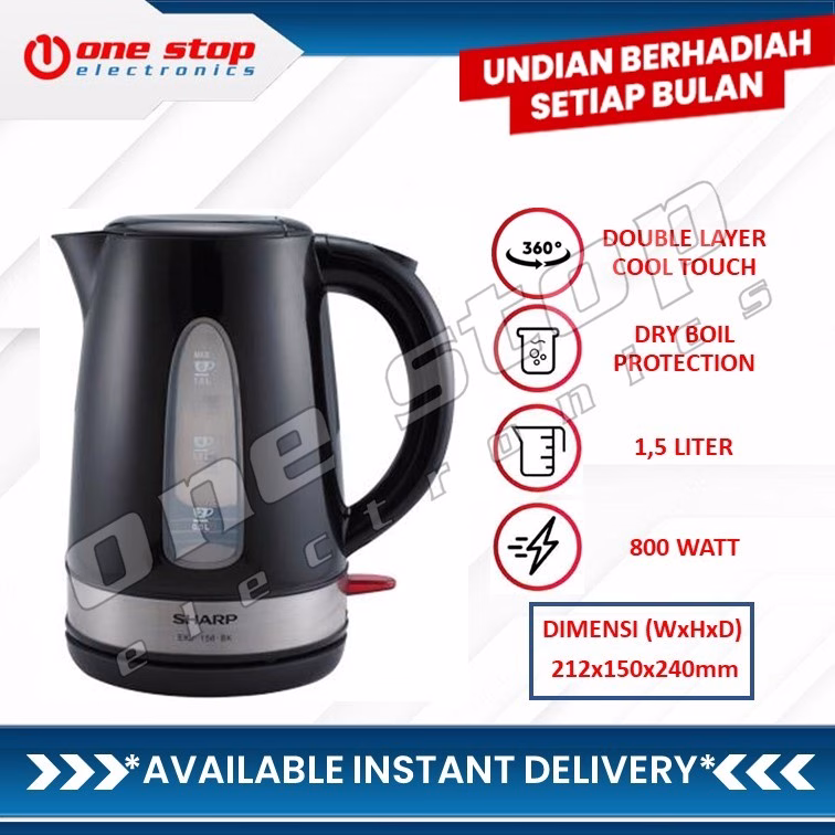 SHARP EKJ-156-BK / EKJ-156BK Electric Kettle Jug 1.5 Liter