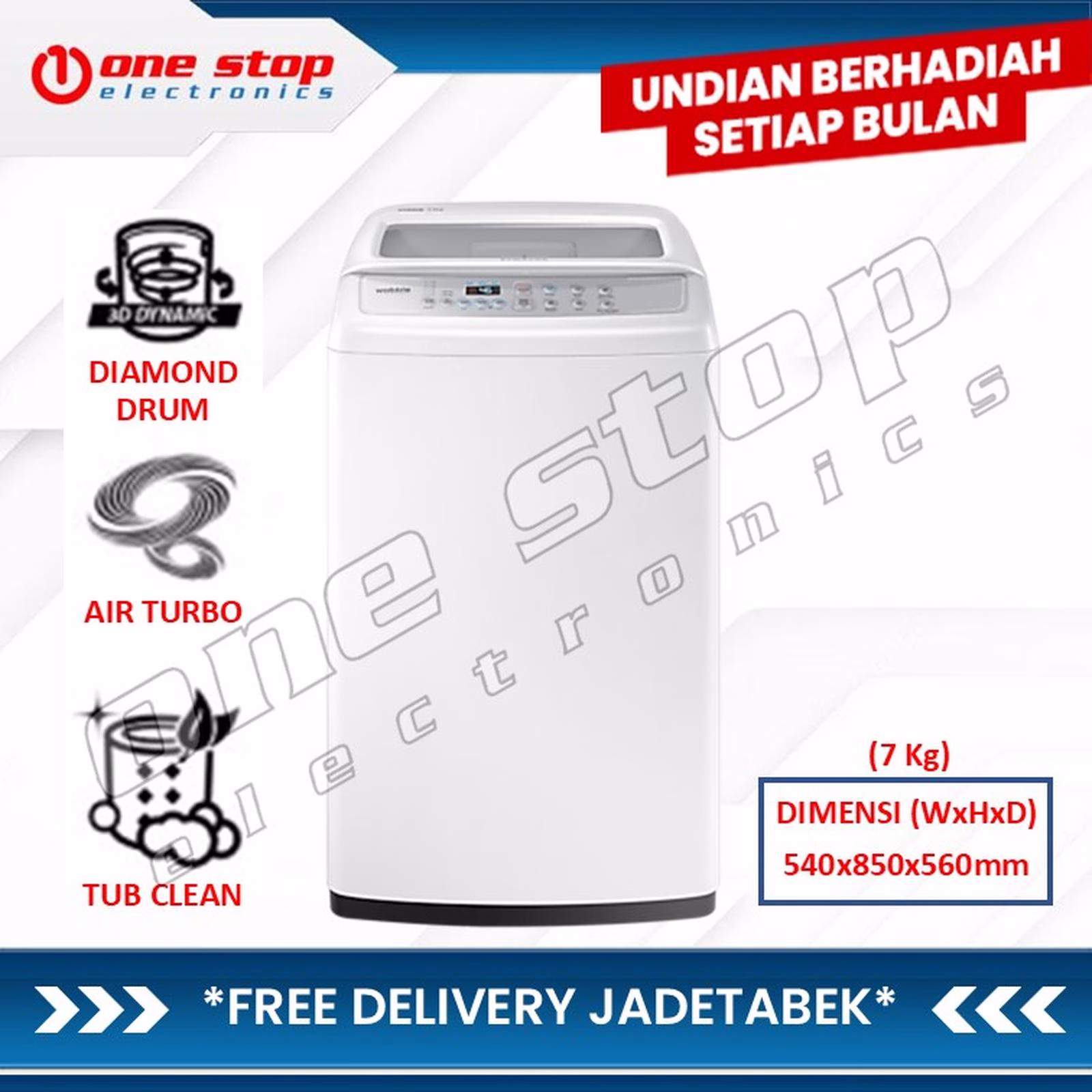 Samsung WA70H4200SW Mesin Cuci Top Load with Diamond Drum 7kg
