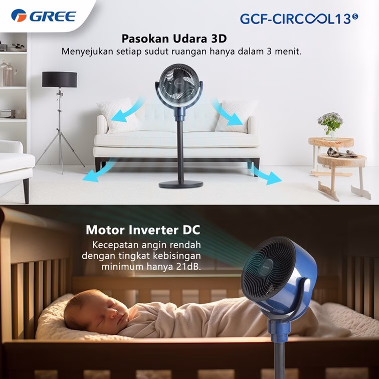 GREE GCF-CIRCOOL13S Luxury Air Circulation Fan - Swing Otomatis - 2in1 Kipas Meja dan Lantai - Image 7