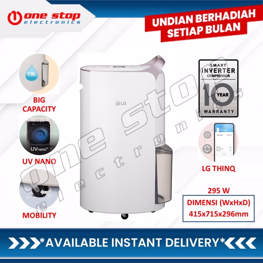 LG MD19GQGE0 Puricare Dehumidifier Smart Inverter White Rose Gold 19L