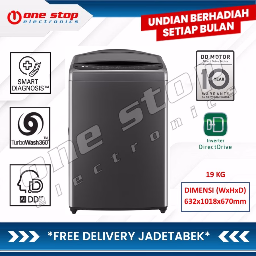 LG TV2519DV5J Mesin cuci Top Loading Inverter Direct Motor AI DD TurboWash 19Kg