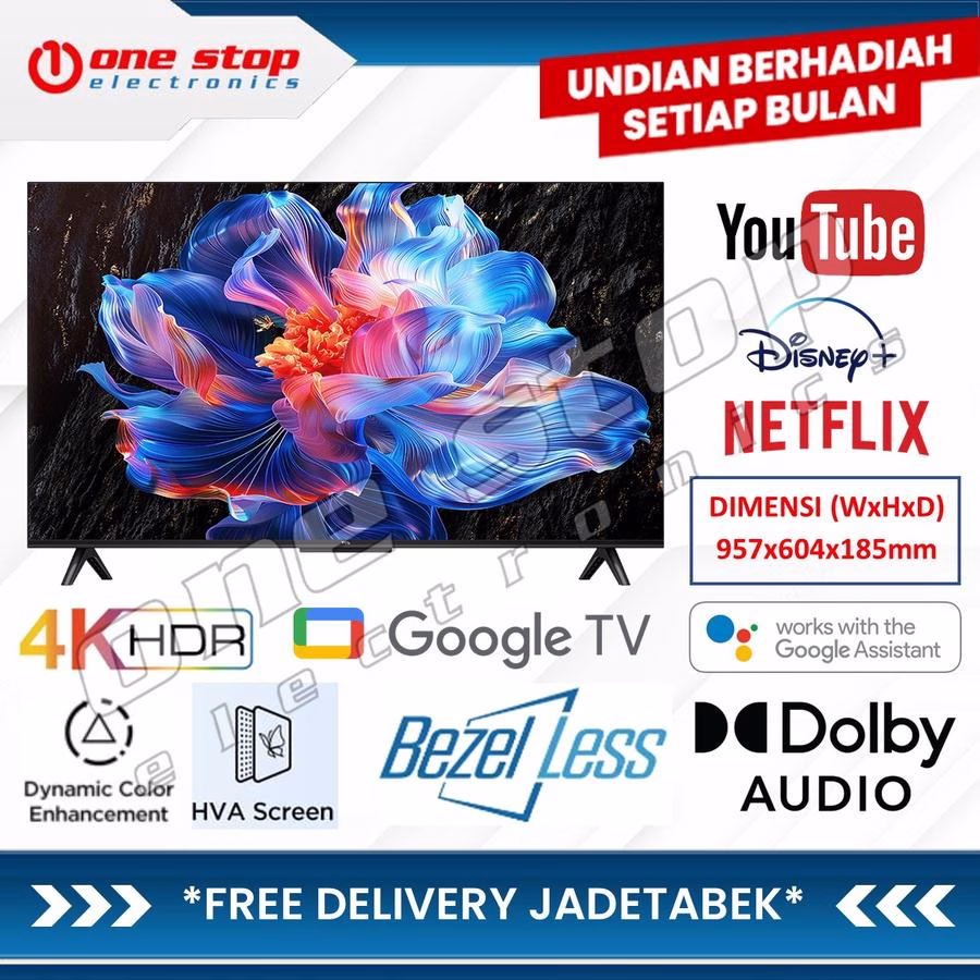 TCL 43P6K / P6K 4K UHD Smart Google TV 43 Inch - HVA PANEL SCREEN - Dolby AUDIO - Metallic Bezel-less