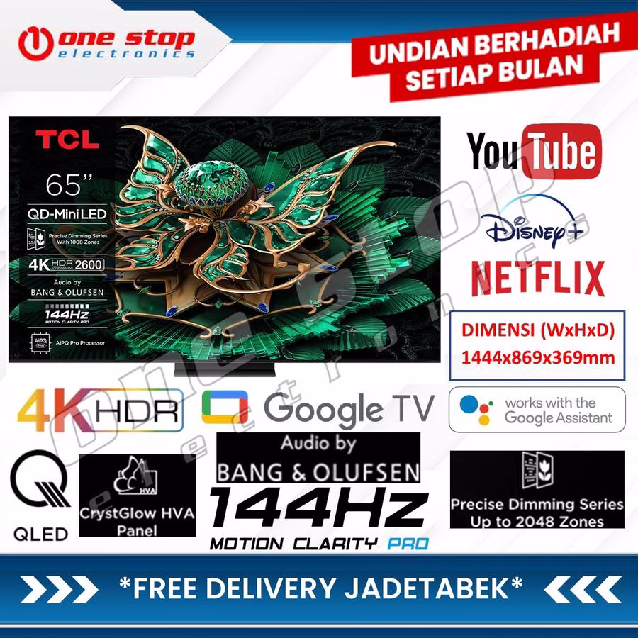 TCL 65C7K / C7K Premium QD-MiniLED 4K UHD Smart Google TV 65 Inch - 144Hz - Audio by Bang & Olufsen