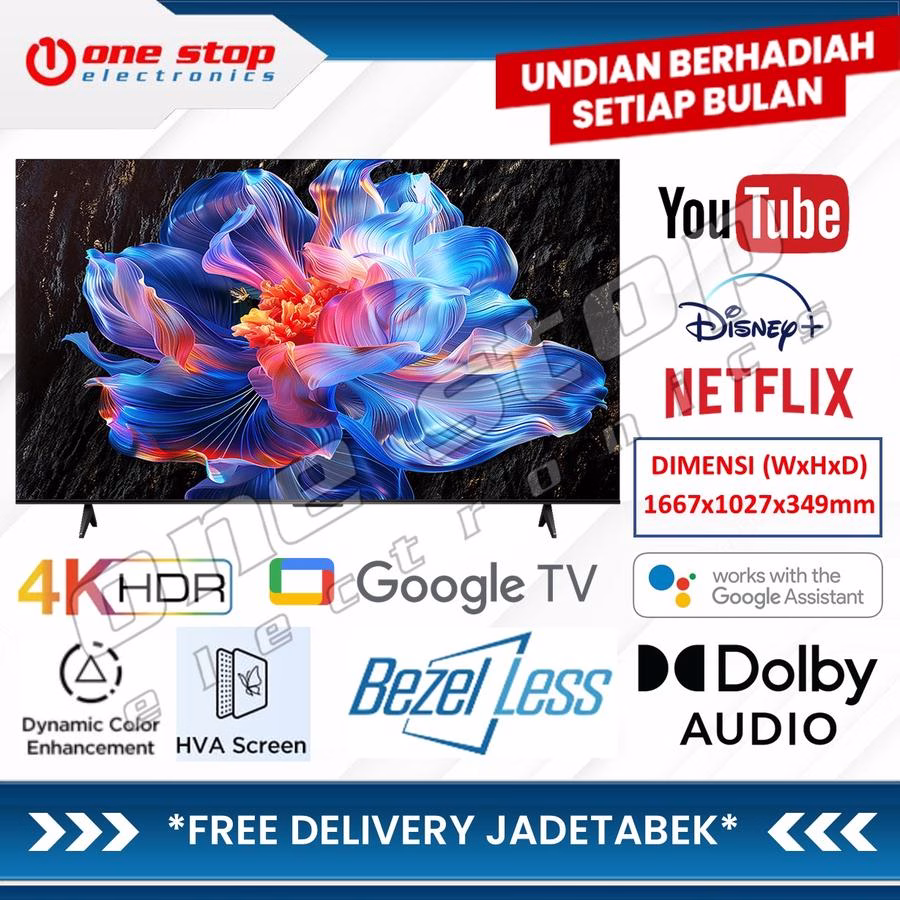 TCL 75P6K / P6K 4K UHD Smart Google TV 75 Inch - HVA PANEL SCREEN - Dolby AUDIO - Metallic Bezel-less