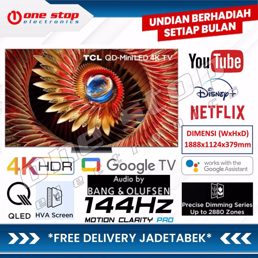 TCL 85C8K / C8K Premium QD-MiniLED 4K UHD Smart Google TV 85 Inch - 144Hz - Audio by Bang & Olufsen ch 4.2.2