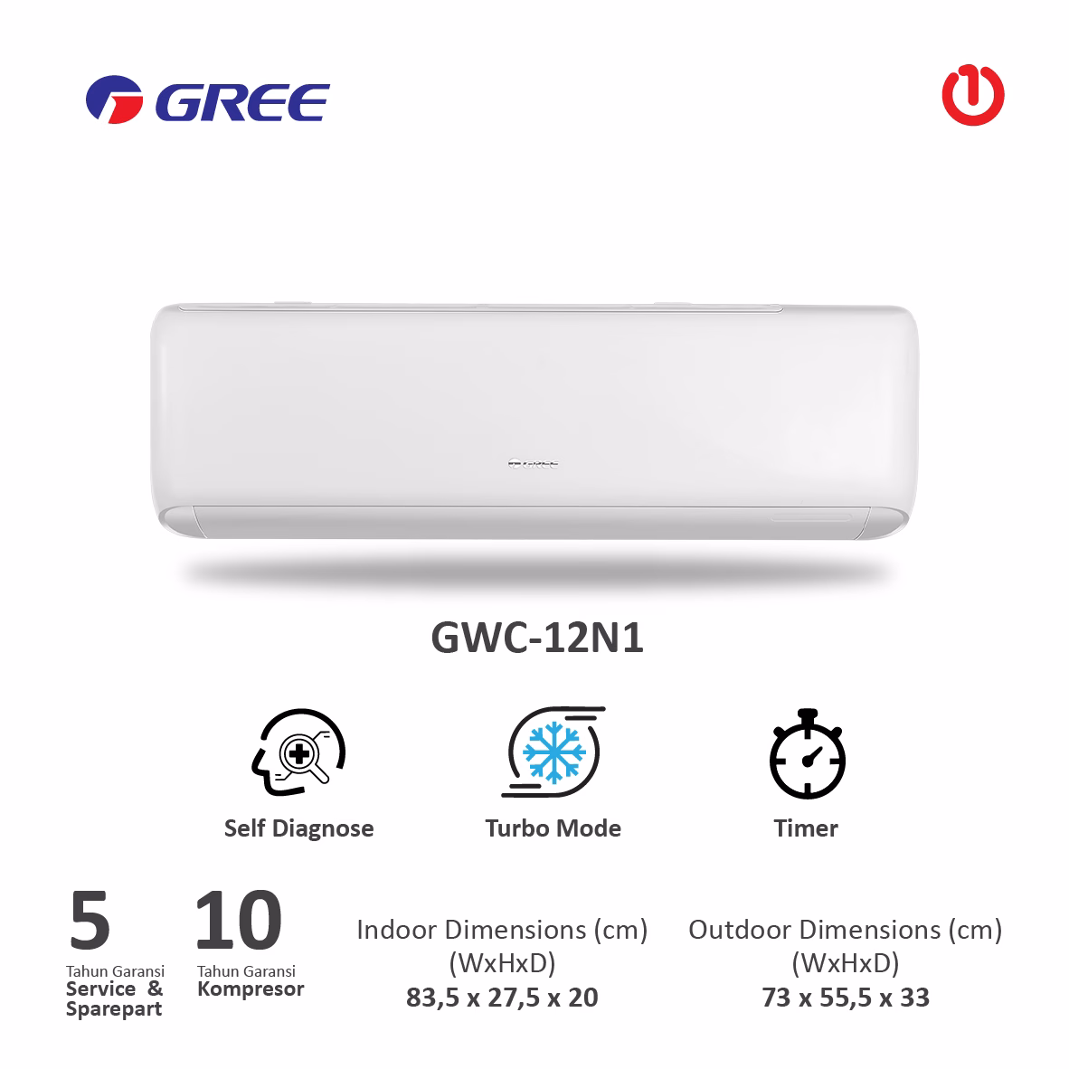 GREE GWC-12N1 AC Split Deluxe Standard BLACK DIAMOND FIN 1.5PK