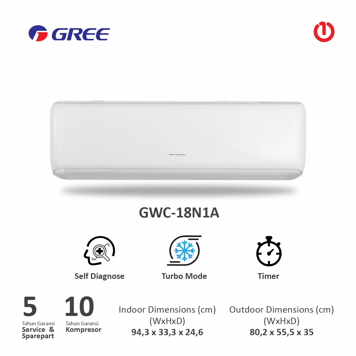 GREE GWC-18N1A AC Split Deluxe Standard BLACK DIAMOND FIN 2PK