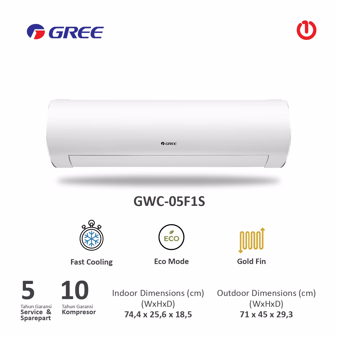 GREE GWC-05F1S /GWC-05 F1S AC F1S INVERTER SERIES R32 w/ I FEEL 0.5PK - GWC-05F1S