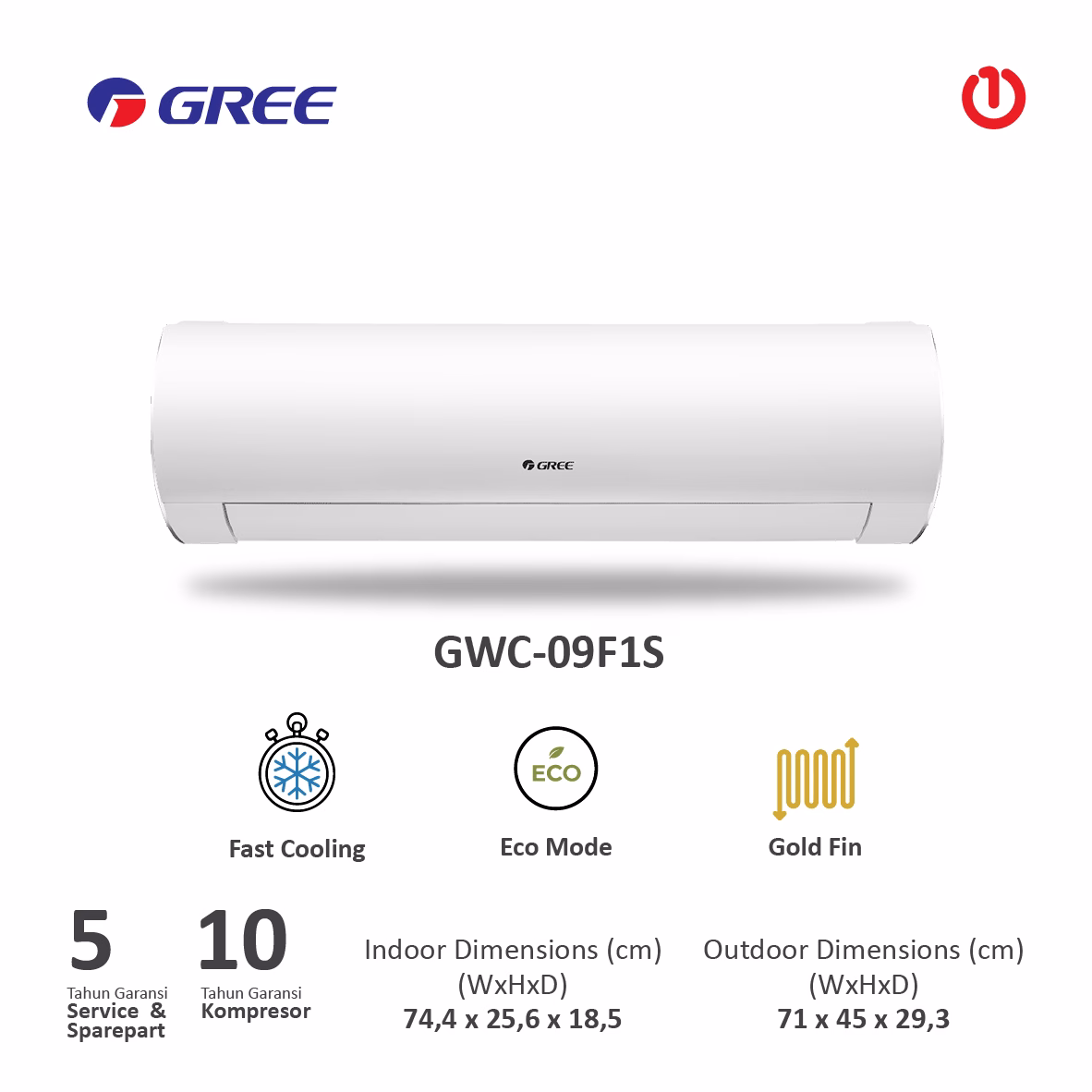 GREE GWC-09F1S /GWC-09 F1S AC F1S INVERTER SERIES R32 w/ I FEEL 1PK - GWC-09F1S