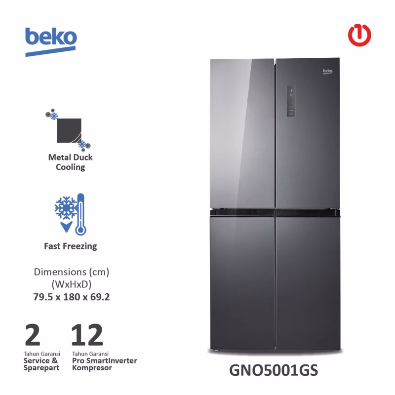 BEKO GNO5001GS Kulkas Multi Door 4 Pintu Inverter w/ Active Fresh Blue Light 500L
