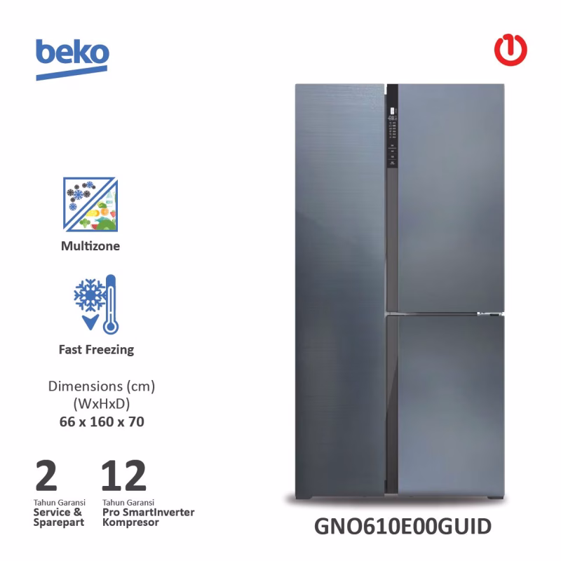 BEKO GNO610E00GUID Kulkas Side by Side Inverter w/ MultiZone 610L