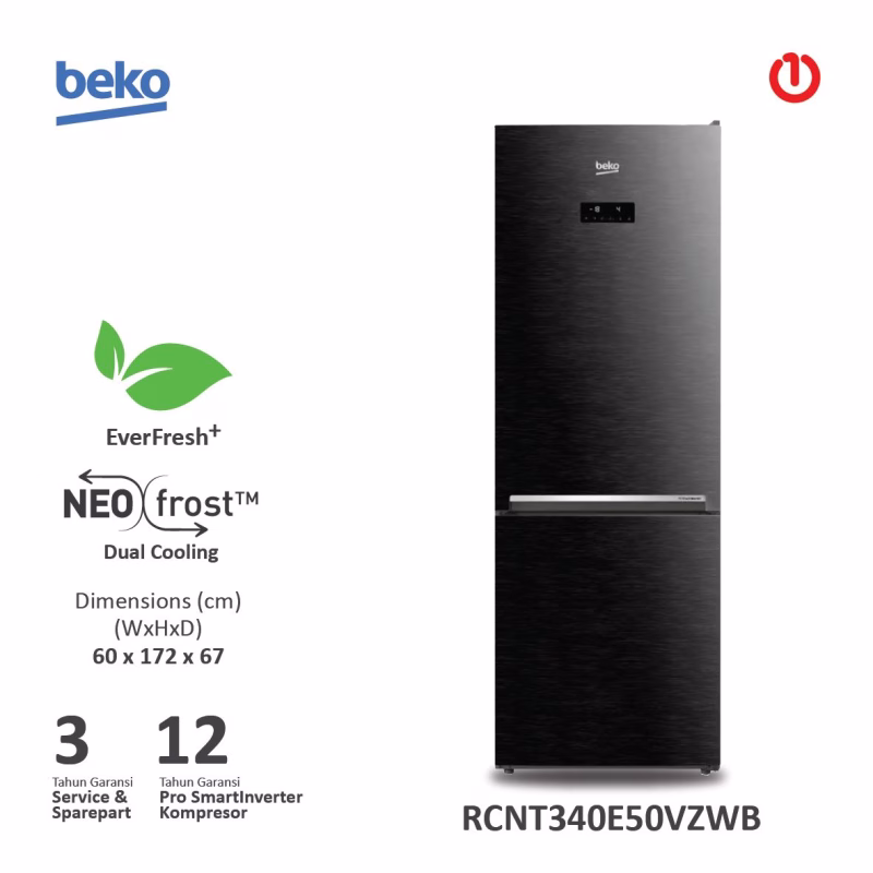 BEKO RCNT340E50VZWB Kulkas 2 Pintu Bottom Freezer 340L