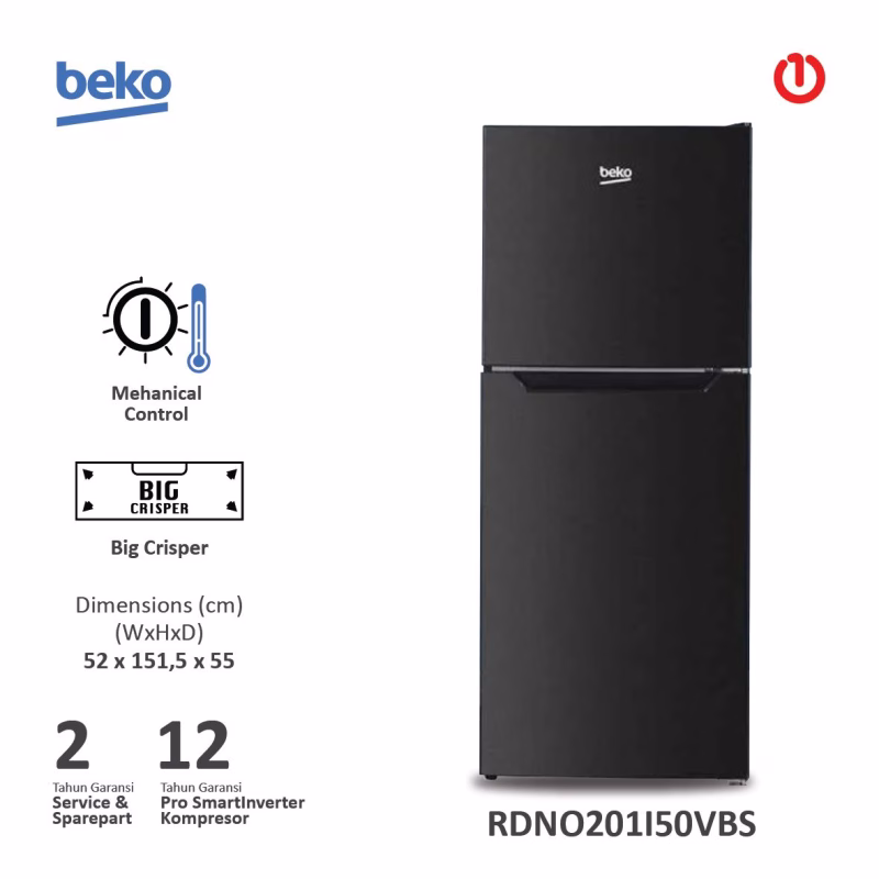 BEKO RDNO201I50VBS Kulkas 2 Pintu Pro Smart Inverter 200L