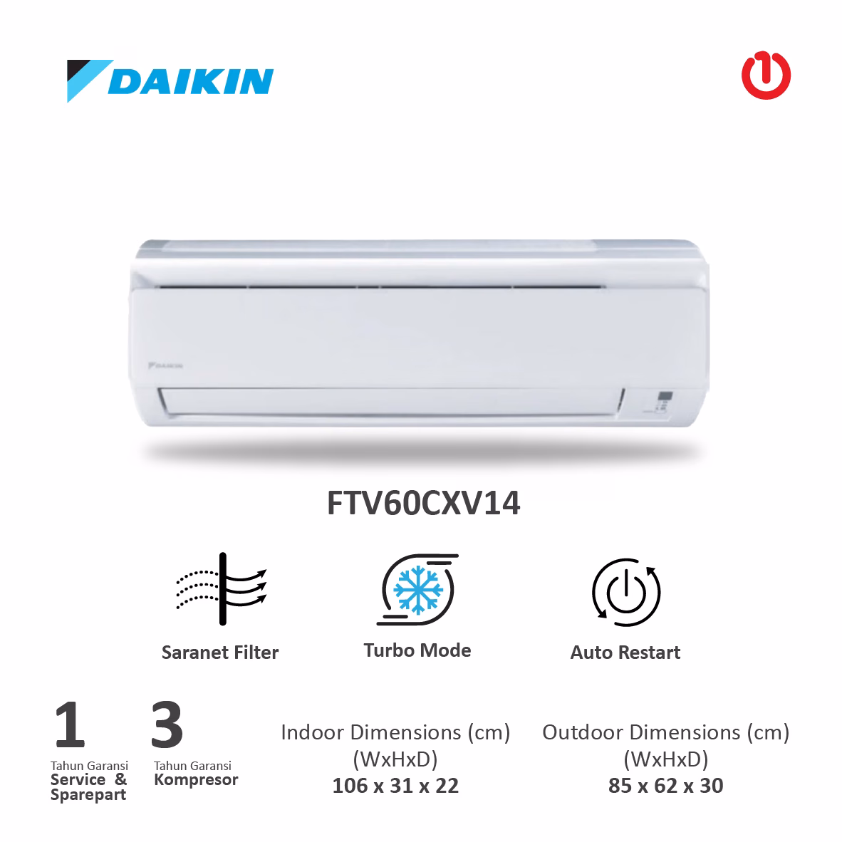 DAIKIN FTV60CXV14 / FTV60 AC Split Standard 2.5PK R32 Malaysia