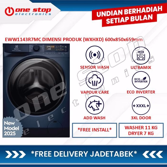 ELECTROLUX EWW1143R7MC Mesin Cuci Washer Dryer Front Loading UltimateCare 700 - 11/7kg
