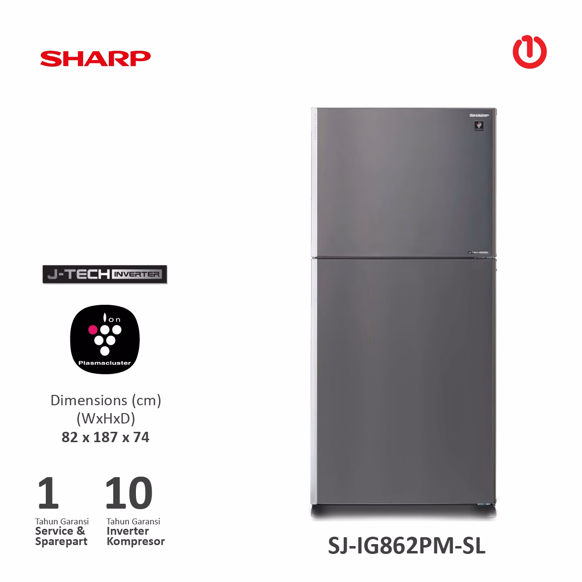 SHARP SJ-IG862PM-SL Kulkas 2 pintu J-Tech Inverter 613 L