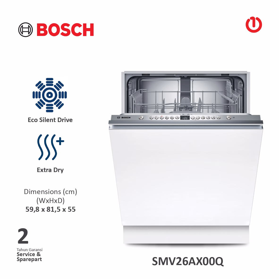 BOSCH SMV26AX00Q Fully-Integrated Dishwasher / Mesin Pencuci Piring tanam 60cm Series 2