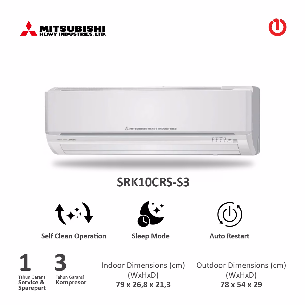 MITSUBISHI HEAVY INDUSTRIES SRK10CRS-S3 AC Split Deluxe Cooling 1PK