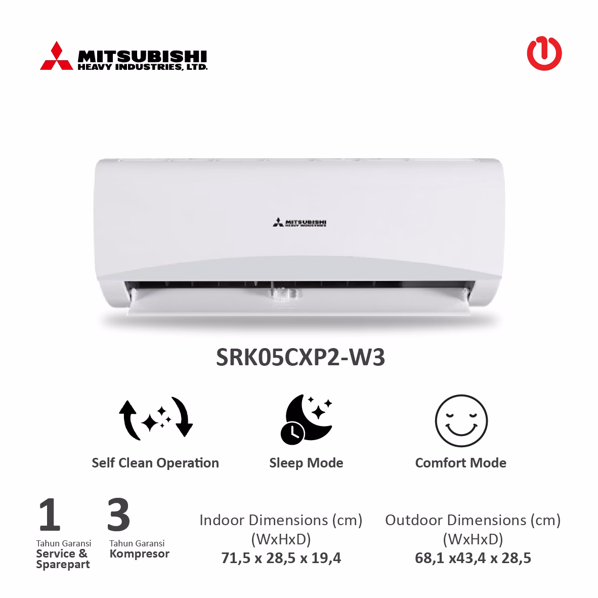 MITSUBISHI HEAVY INDUSTRIES SRK05CXP2-W3 AC Super Single Split 0.5PK