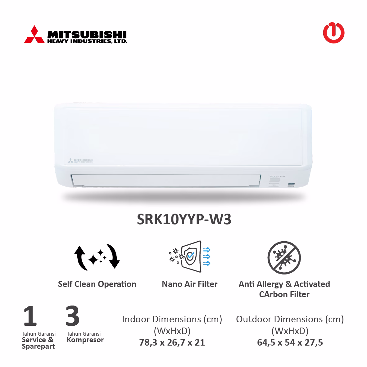 MITSUBISHI Heavy Industries SRK10YYP-W3 / SR10YYP Inverter Popular EON SERIES 1 PK