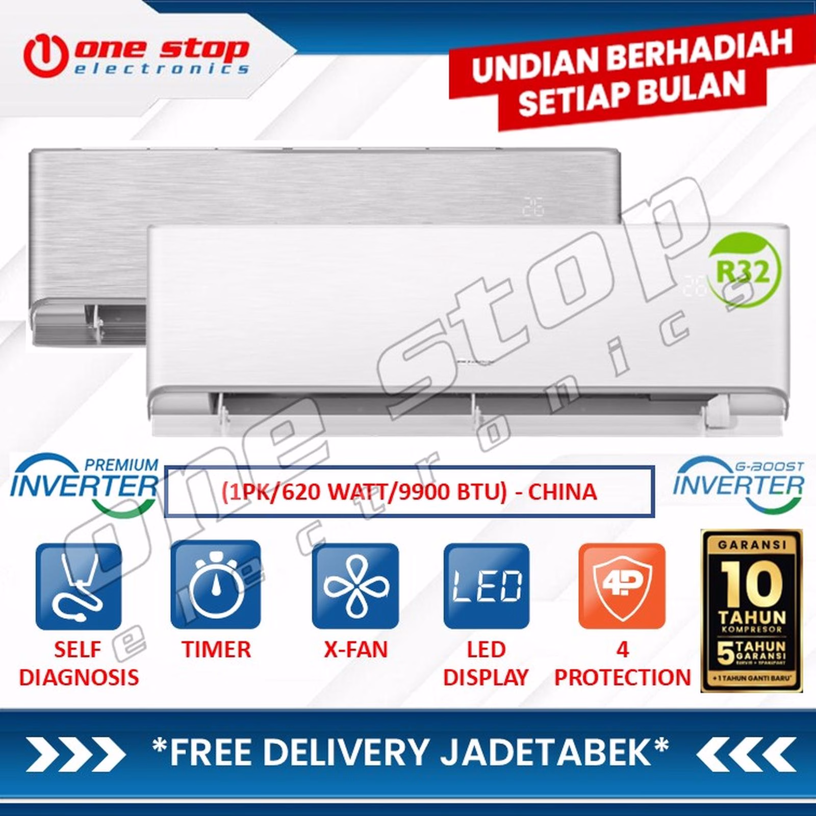 GREE GWC-09AIRY AC INVERTER AIRY Series - 1PK - R32 - Smart Voice Control - Wi-Fi - Gold Fin (Indoor) - Black Diamond Fin (Outdoor) - Silver