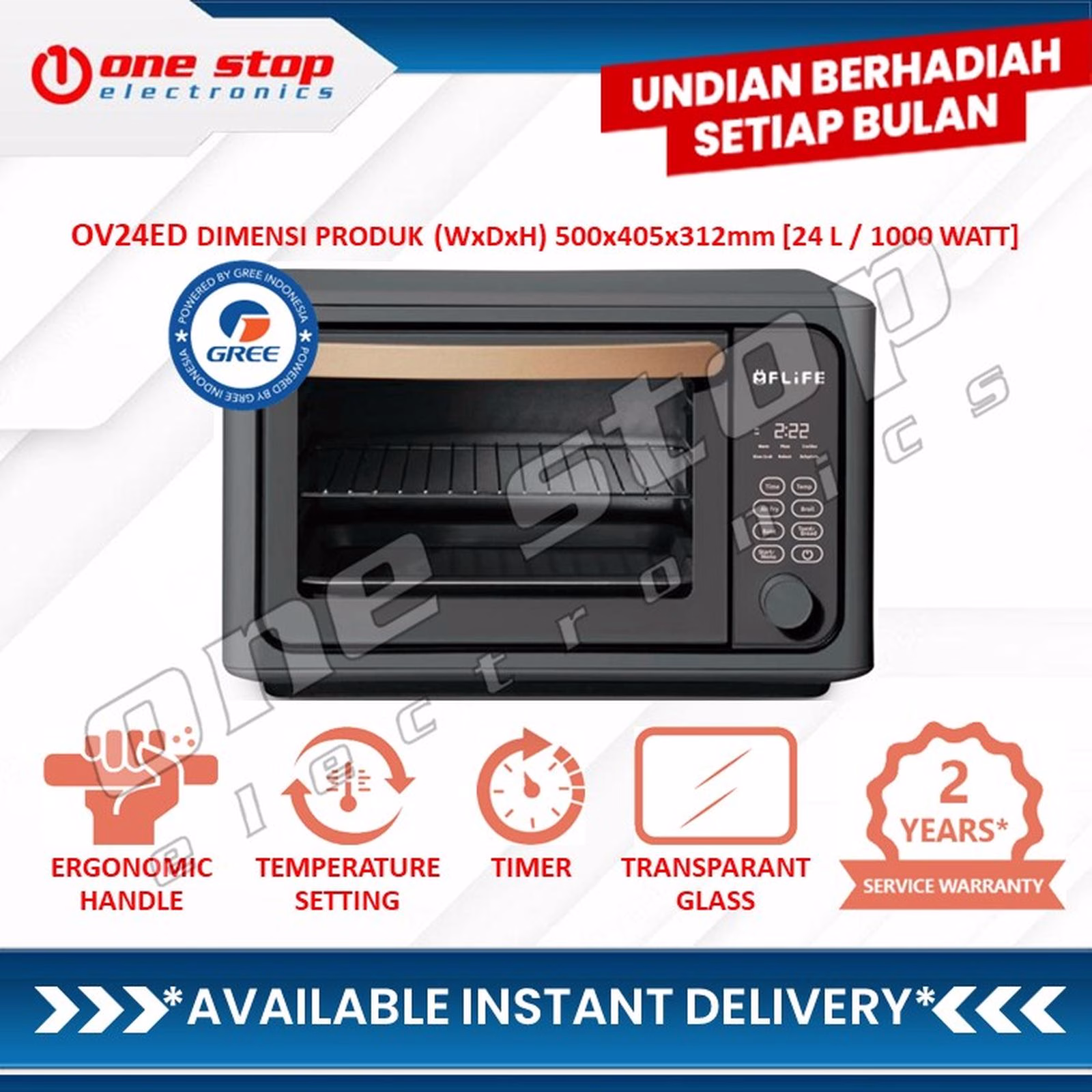 FLIFE OV24ED Digital Electric Oven w/ Air Fryer & Toaster 24 Liter