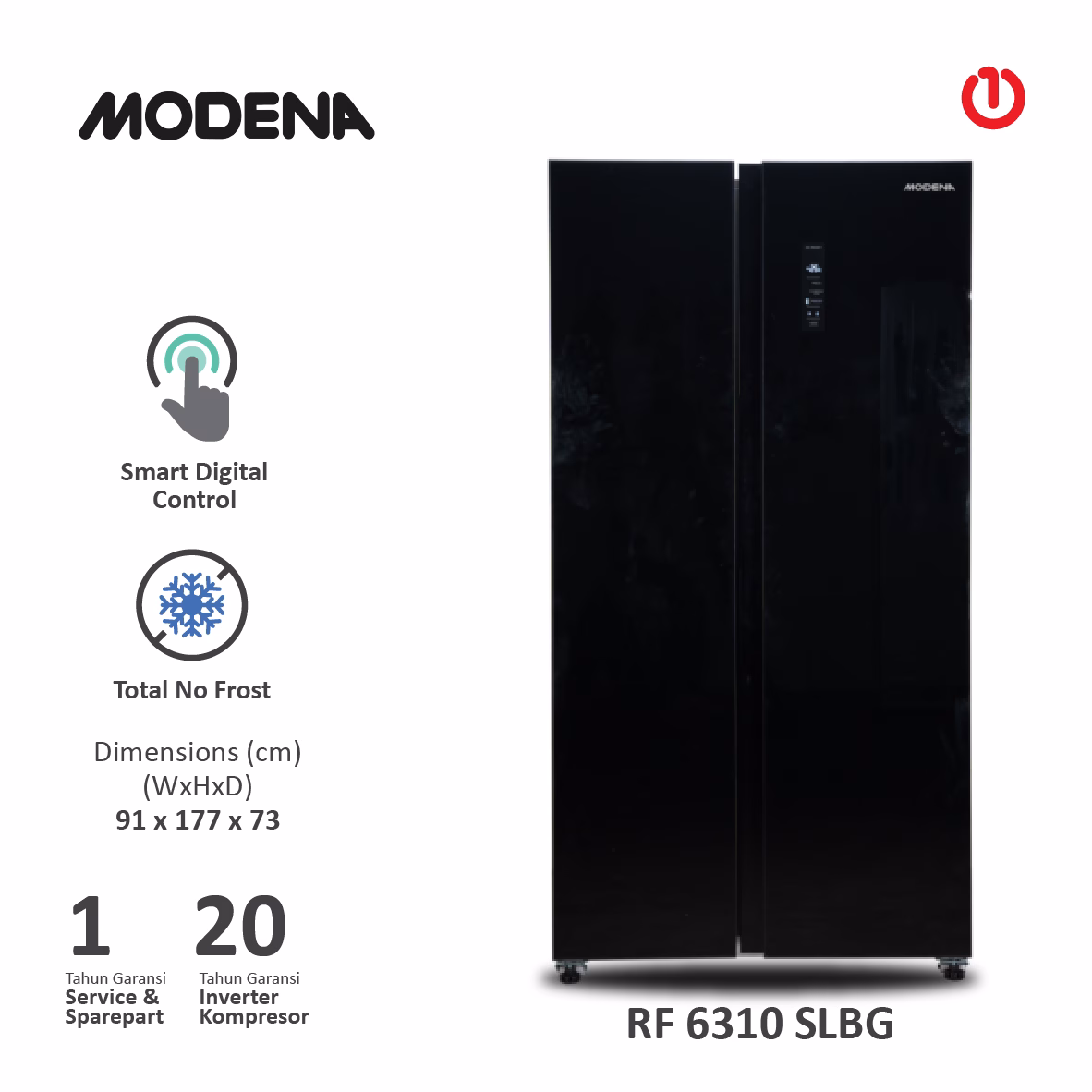 MODENA RF 6310 SLBG Kulkas Side by Side PowerHub Inverter 631L