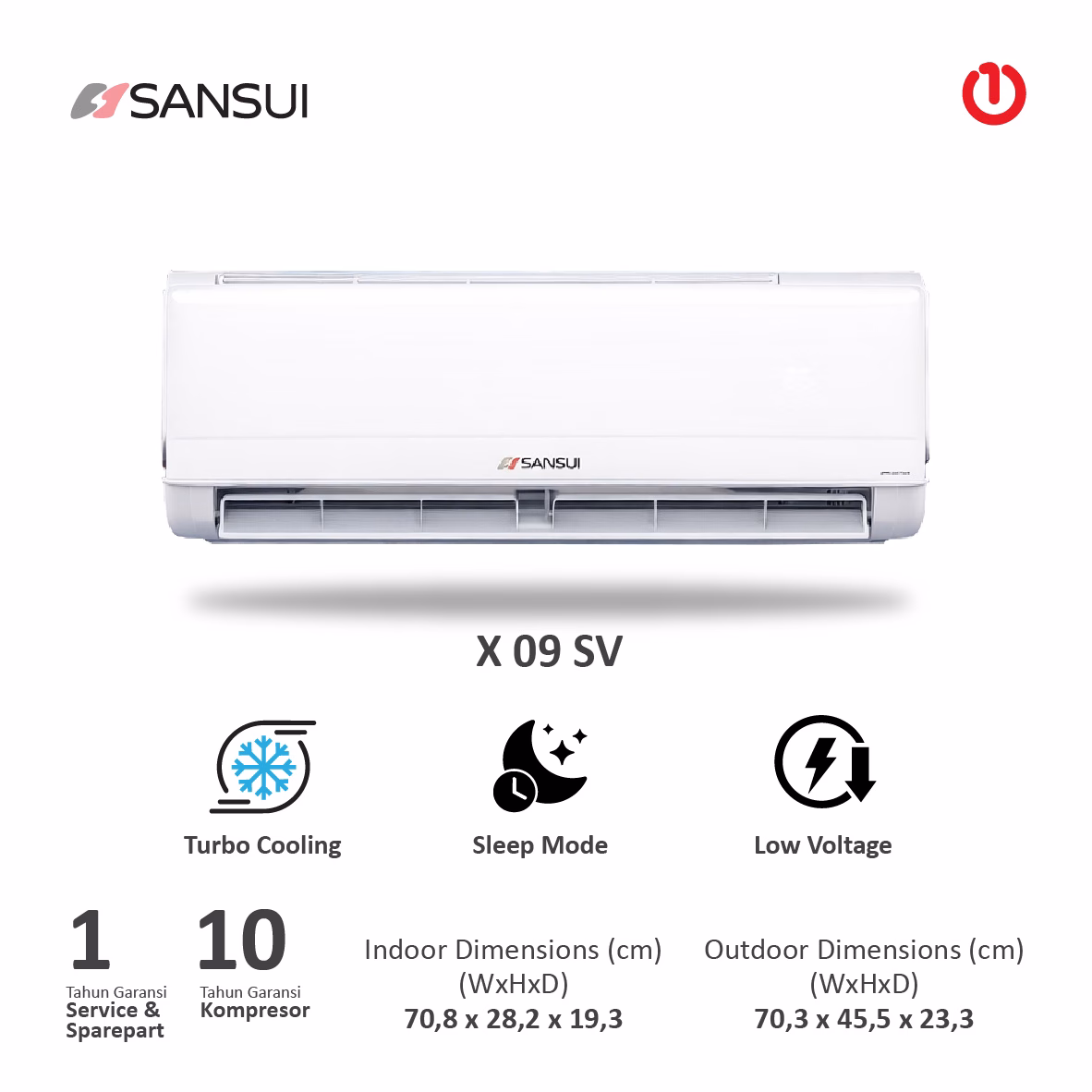 SANSUI X 09 SV AC Split Inverter 1PK China | Auto Clean - Healthy Filter - I Feel - Silver ION Filter | X09SV - XO 09 SV