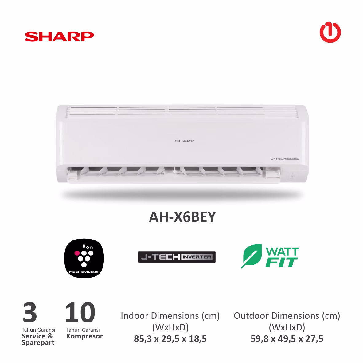 SHARP AH-X6BEY AC SPLIT INVERTER GARUDA SERIES 0.5PK