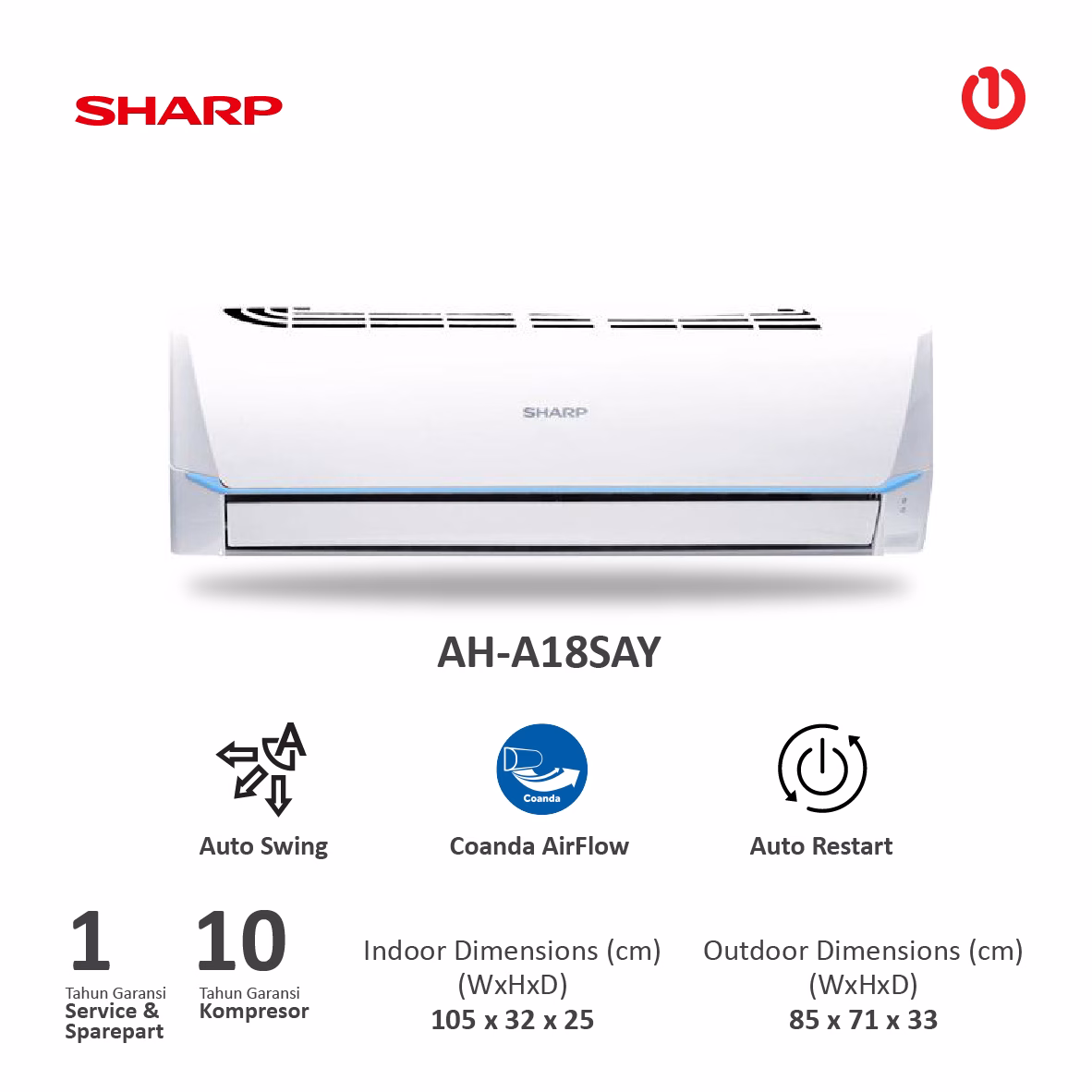 SHARP AH-A18SAY/2 AC Split Standart 2PK Thailand