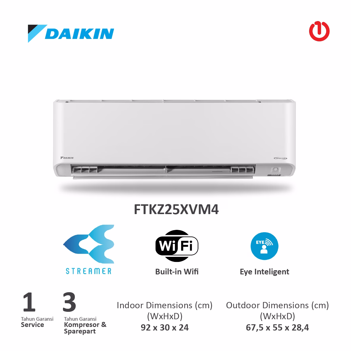 DAIKIN FTKZ25XVM4 AC SPLIT ZETA INVERTER THAILAND 1PK