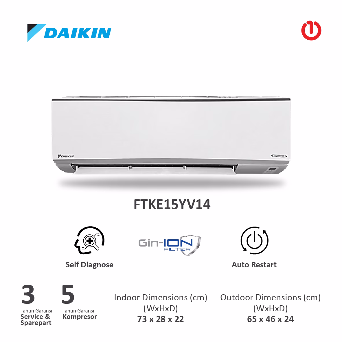 DAIKIN FTKE15YV14 AC Split Beta Inverter 0.5PK R32 - Indonesia | Blue Fin Coating - Super PCB - Filter Gin-Ion | FTKE15 / FTKE-Y Series