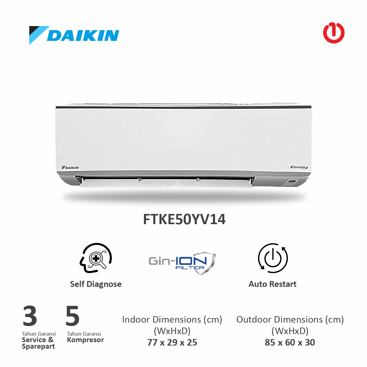 DAIKIN FTKE50YV14 AC Split Beta Inverter 2PK R32 - Indonesia | Blue Fin Coating - Super PCB - Filter Gin-Ion | FTKE50 / FTKE-Y Series