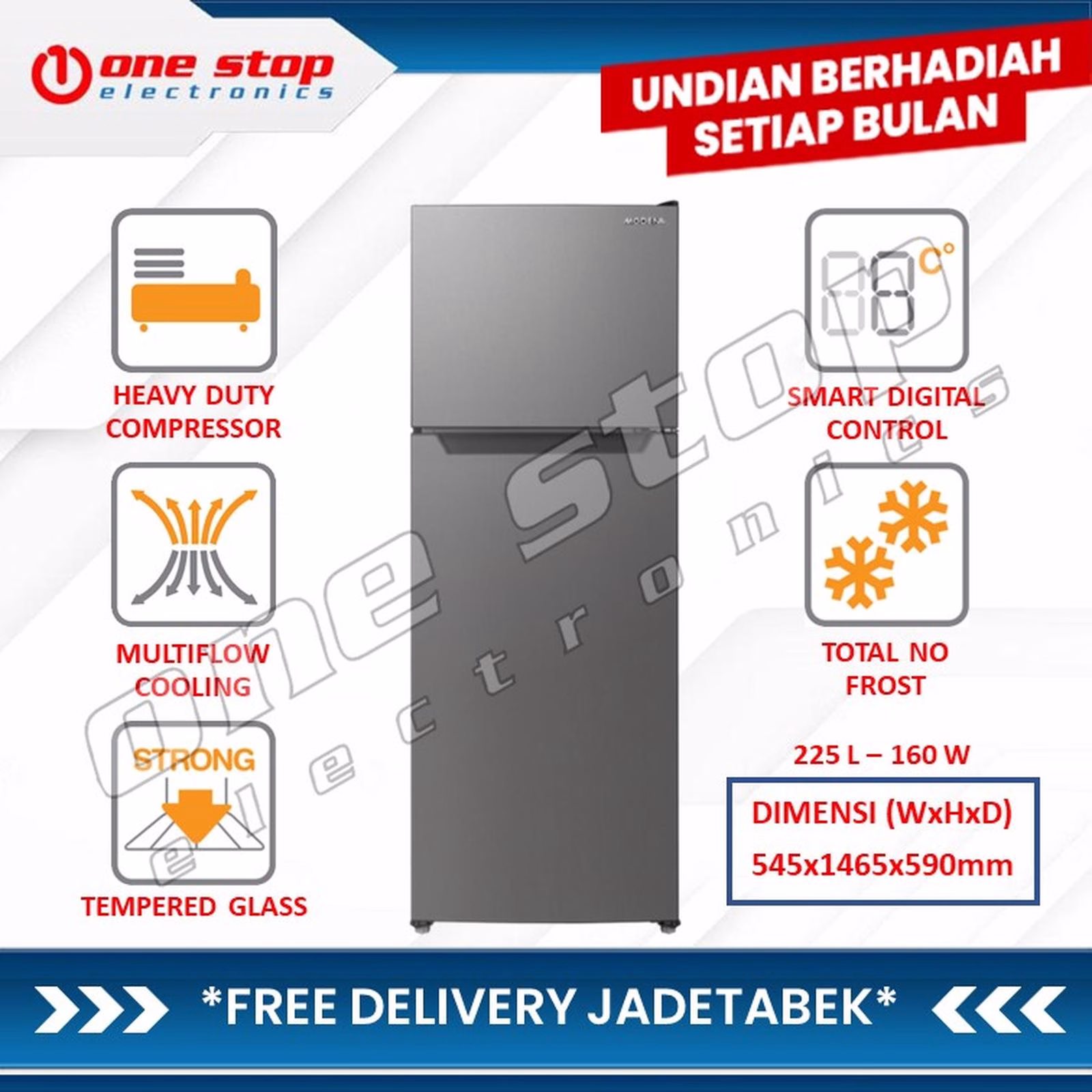 MODENA RF 2250 TGDS / RF2250TGDS Kulkas 2 Pintu w/ Total No Frost