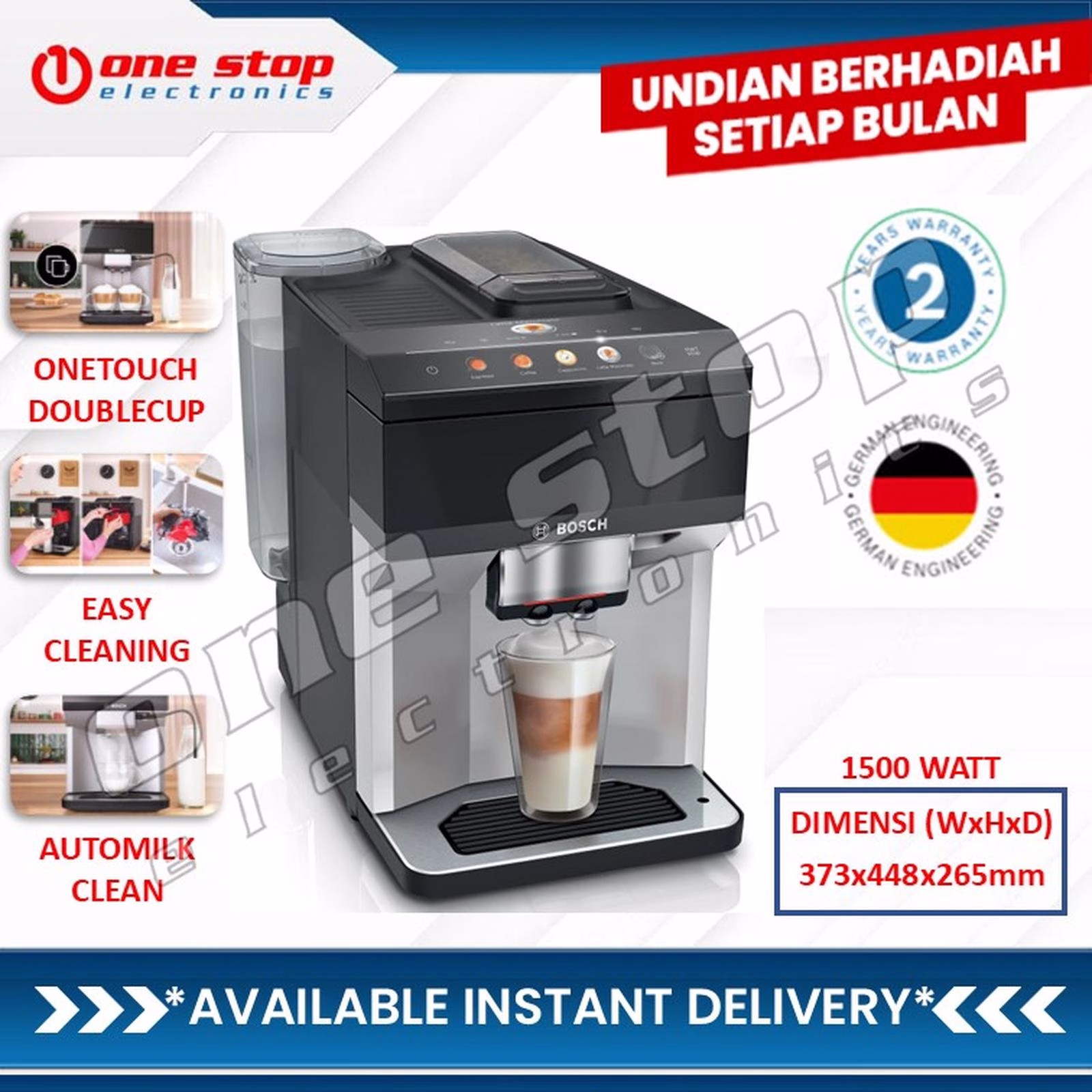 BOSCH TPE40307 Fully Automatic Coffee Machine | Vero Cafe | Inox Silver Metallic | Piano black