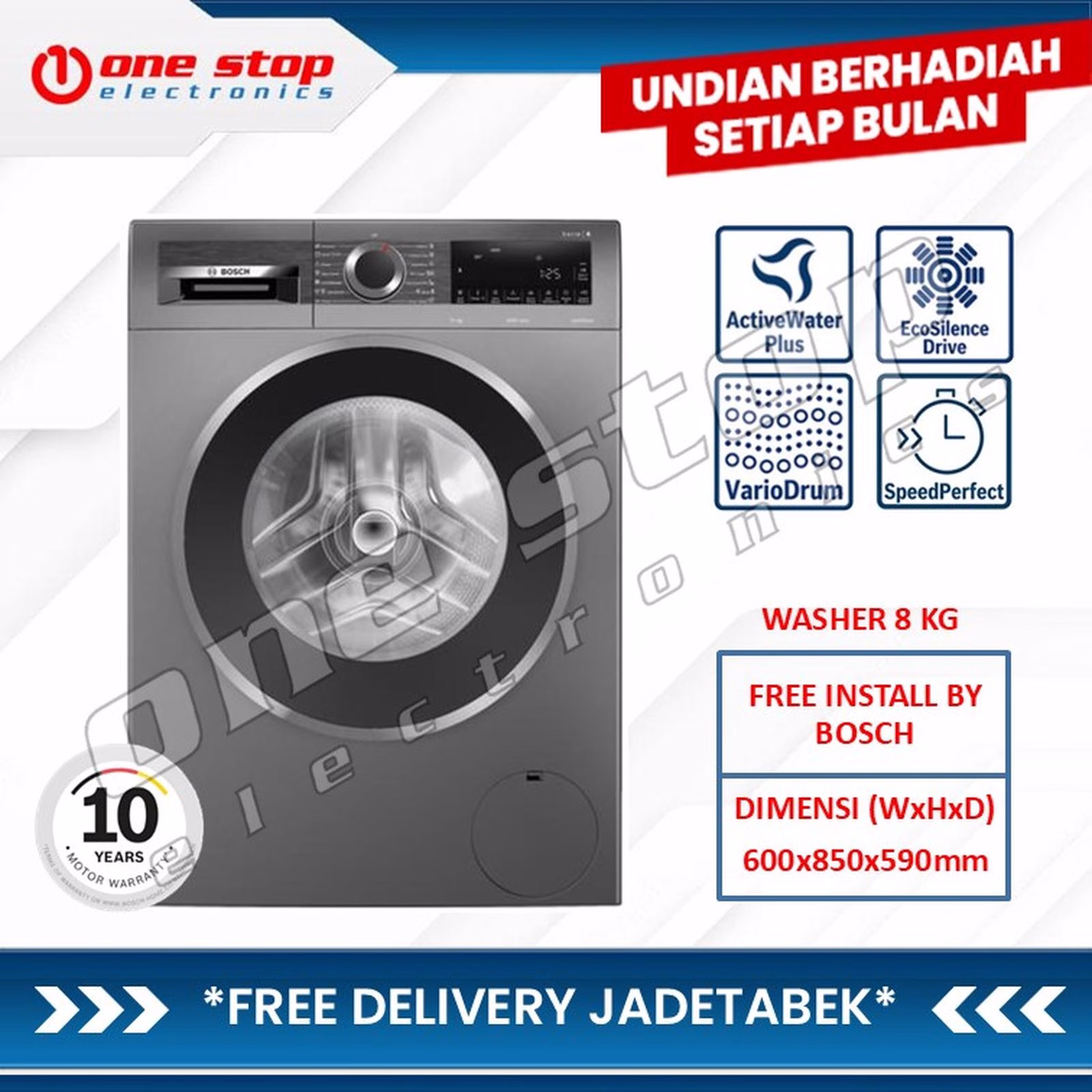 BOSCH WGG434E1ID Mesin Cuci Front Load Serie 6 | 8 Kg - Grey