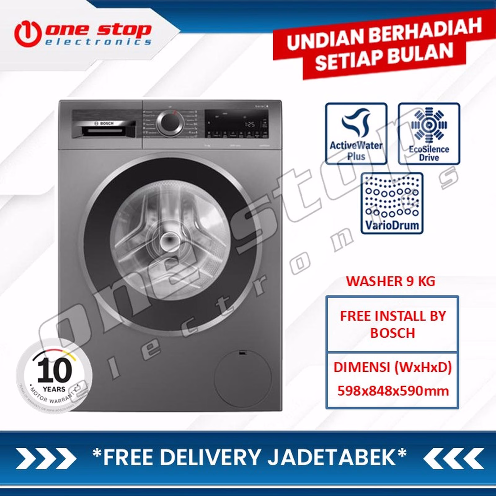 BOSCH WGG444E1ID Mesin Cuci Front Load Serie 6 | 9 Kg - Grey