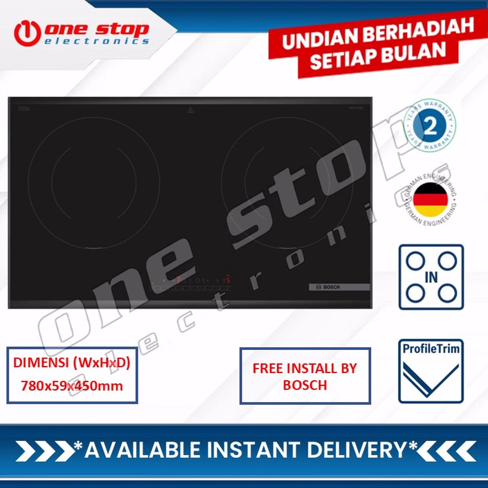 BOSCH PPI8256XVN Induction Hob / Kompor Induksi 2 Zone Seri 8 | 78 cm