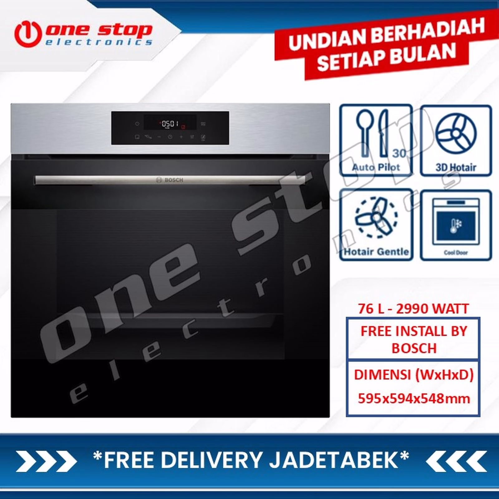 BOSCH HJG852YS0K (Silver) Built In Electric Oven Tanam Listrik Series 6 - 76 Liter - SILVER (HJG852YS0K)